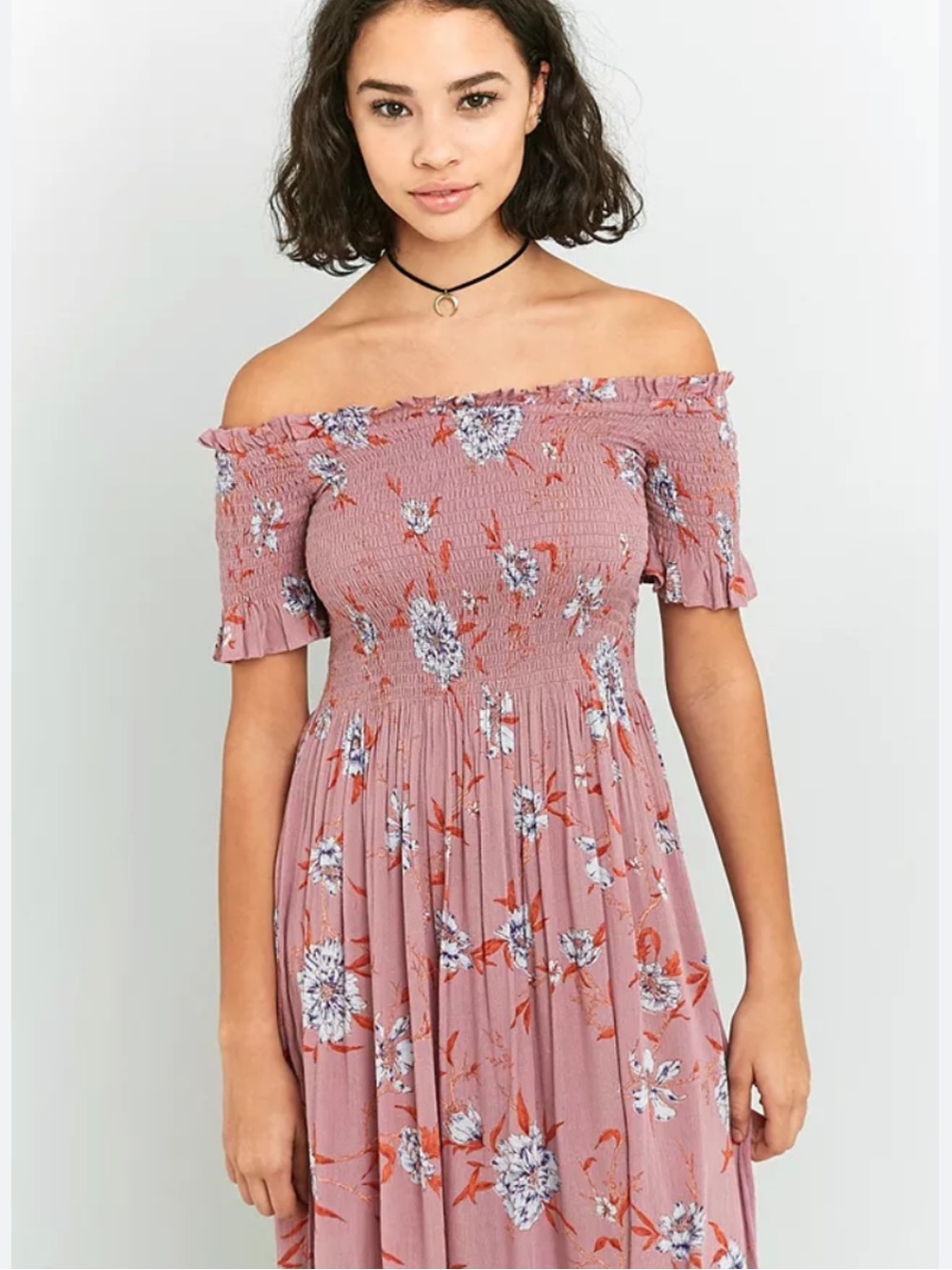 Kimchi Blue Mauve Floral Smocked Dress - Size S